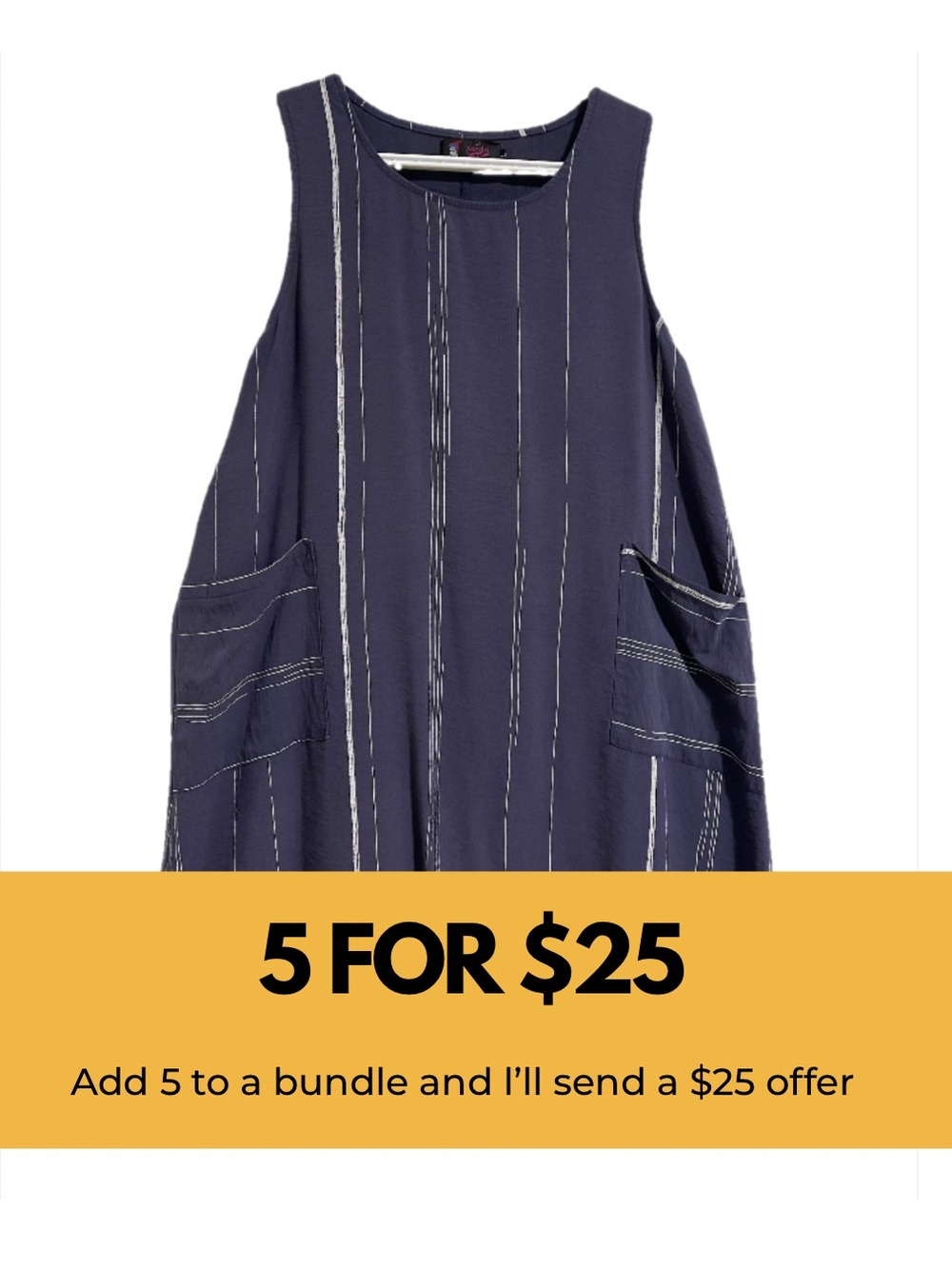 Sleeveless Navy Midi Dress with Pockets - Relaxed A-Line